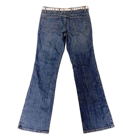 Elie Tahari Selvedge Denim with Cream Beaded Sash Belt Bootcut Jeans— SZ 12 EUC - Picture 5 of 11